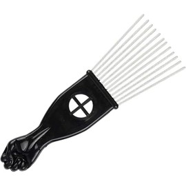 Hair Pick for Curly Hair Afro Pick Comb with Metal Pick Wide Tooth Comb for Curls (Black, 18 * 6CM)