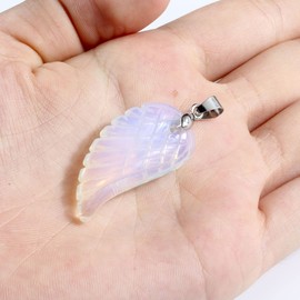 JSDDE Gemstone Charm Pendant, Reiki Healing Stone, Carved Wings, Angel Wings Pendant Necklace, Lucky Charm Pendant, Stainless Steel