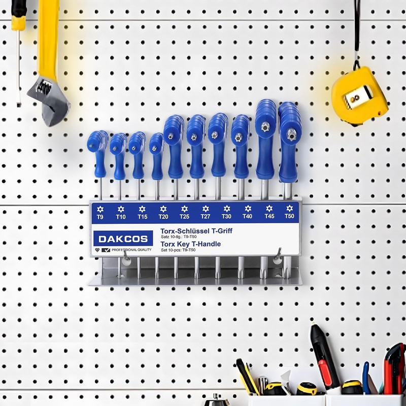 DAKCOS 10 Pcs T-Handle Torx Wrench Set, T9-T50 Star Key
