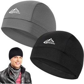 FeelGlad 2 Pcs Helmet Liner Sweat Wicking Skull Cap Beanie, Cooling Cap Stretchy Helmet Liner Hard Hats for Men Women Black and Grey