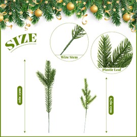 Syhood 50 Pieces Artificial Pine Branches, Christmas Tree Picks, Fake Christmas Greenery Filler for DIY Garland Wreath Home Vase Gift Decor, 2 Styles