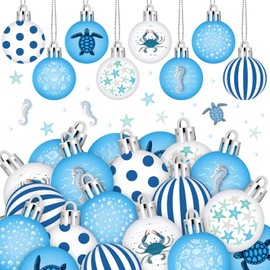 Civaner 24 Pcs Summer Tree Ornaments Summer Sea Ornaments Ocean Themed Decorative Hanging Balls Coastal Plastic Hanging Decoration for Wedding Baby Shower Thanksgiving Party Supplies (1.57 Inches)