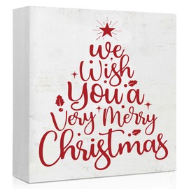 Ywkuiev We Wish You A Very Merry Christmas White Wooden Square Plaque Box Sign Christmas Home Office Winter Decoration Christmas Gift for Family Friends Sisters