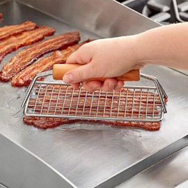 TrueCraftware- 8" x 4" Heavy Duty Bacon Press Chrome Plated Steel with Wooden Handle- Heavy Duty Press Grill Press Meat Burger Bacon Steak Sausage for Perfectly Seared Bacon Steak & Sandwiches