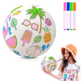 JWTRSVTY DIY Inflatable Water Ball, Inflatable Beach Ball with Marker Pen, Hawaiian Style Beach Ball, DIY Unique Beach Balls, Colourful Water Balls Toy, for Summer Beach Swimming Party