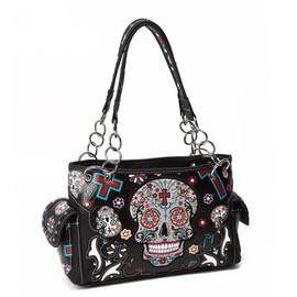 Sugar Skull Day of the Dead Crosses Colorful Flower Women Purse Calavera Handbags