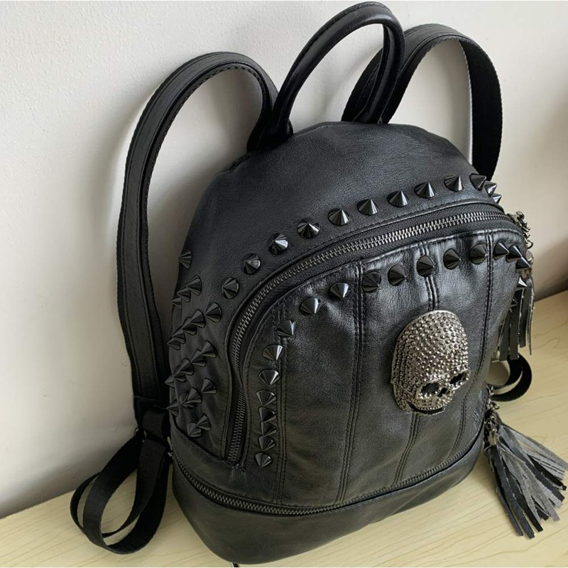 AlwaySky Women's Skull Backpack Rivet Fogged Mode Daypack Gothic Purse