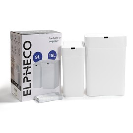 ELPHECO Bathroom Trash Can with Lid, 2 Pack Automatic Garbage Can, 2.5 Gallon + 4 Gallon Motion Sensor Smart Trash Can, Slim Waterproof Trash Bins for Bedroom, Office, Living Room (White)