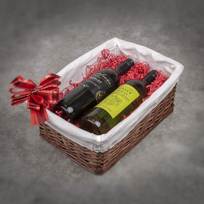 Woodluv Brown Wicker Storage Basket W/Off White Cloth Lining Xmas