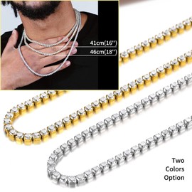 ChainsHouse Gold Plated 3mm Round Cubic Zirconia Classic Tennis Necklace 18 Inch