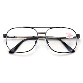Bifocal Metal Aviator Reading Glasses - Big Lens Spring Hinge Square Reader - Clear lens (Gunmetal, 1.25)