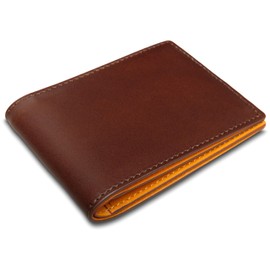 Bosca Men's Leather Wallet - Small Bifold Italia Vegetable-Tanned Dark Brown & Tan Contrast Leather, 6 Card Slots, Matte Finish 3" h x 4" w x .5" d