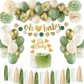 Baby Shower Decoration Green Balloons Paper Tassels Gender Reveal Party Decoration for Baby Boys Girls