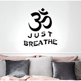 Vinyl Wall Decal Yoga Just Breathe Yoga Buddha Om Meditation Stickers Mural 18 in x 22.5 in gz257