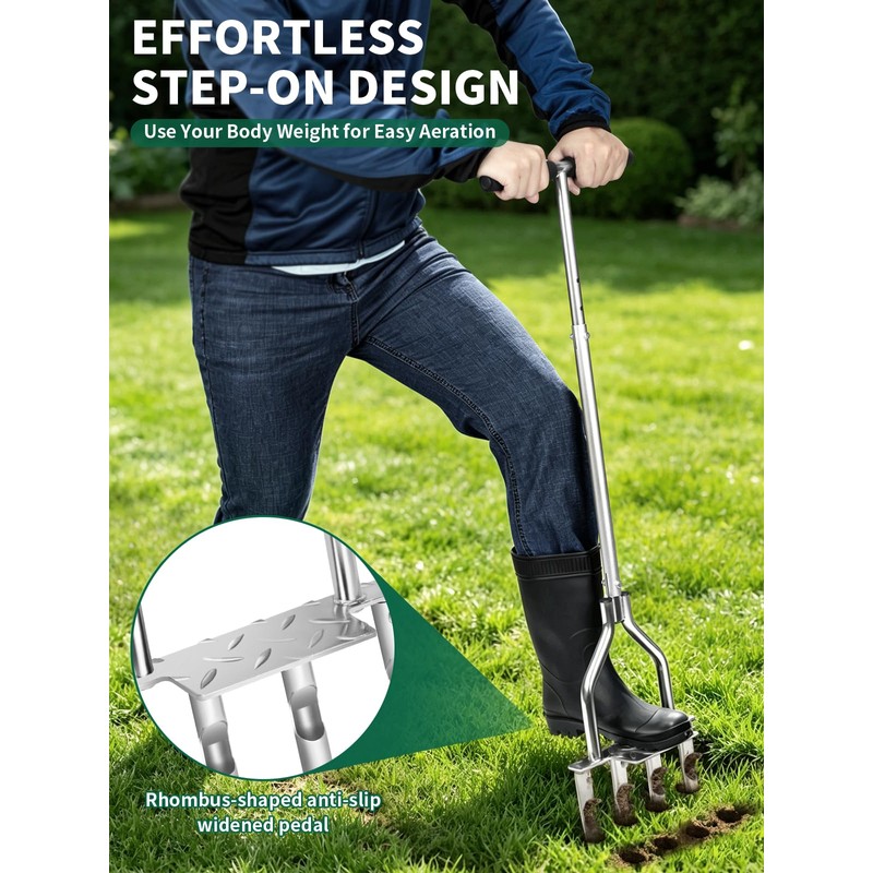 Zuplo Lawn Aerator Tool, Manual Core Plug Aerator with 4