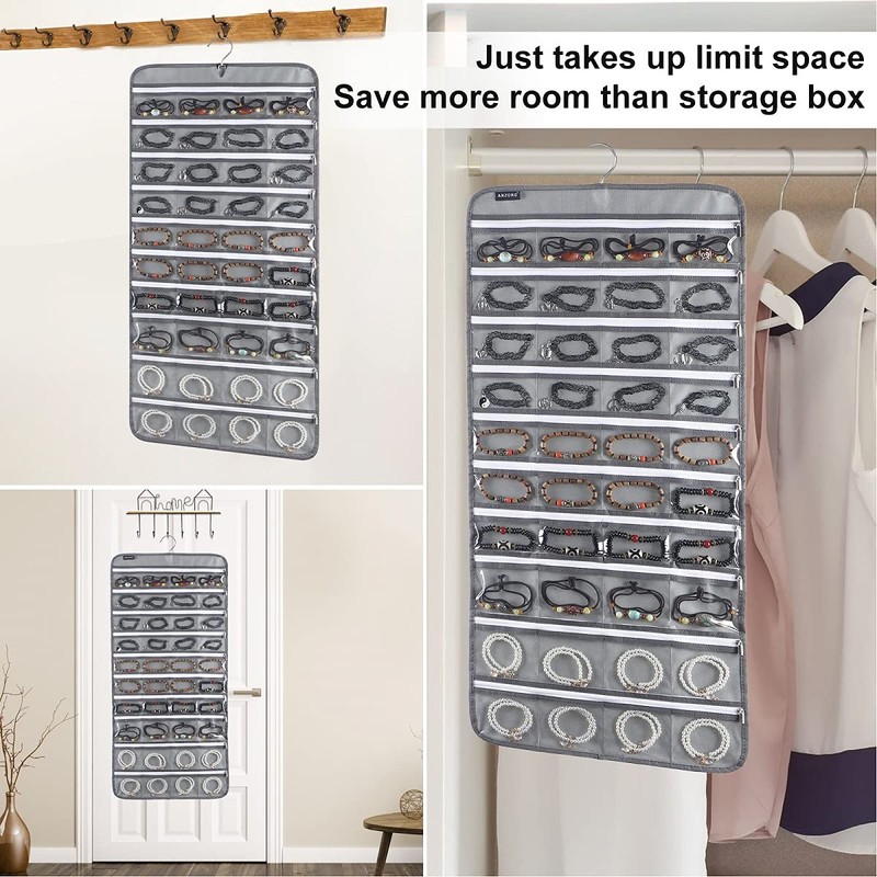 ANZORG 80 Zippered Pockets Hanging Jewelry Organizer for Holding Jewelries