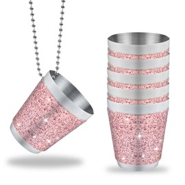 TYBYBB Shot Glasses for Hanging, Pack of 6, Stainless Steel Shot Cups with Chain 3 cl, Shot Glasses Stainless Steel with Chain Pink, for Bridal Shower, Wedding Parties, Stag Parties, Carnival