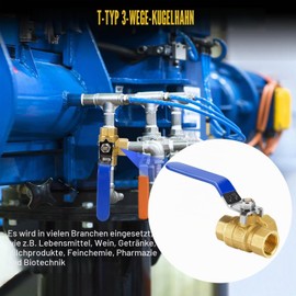 Nutmanel 3-Way Ball Valve, 1/2 Inch DN15 with T-Type, Three-Way Type Valve for Water, Brass Shut-off Valve with Lever Handle, Female Thread Water Pipe Ball Valve
