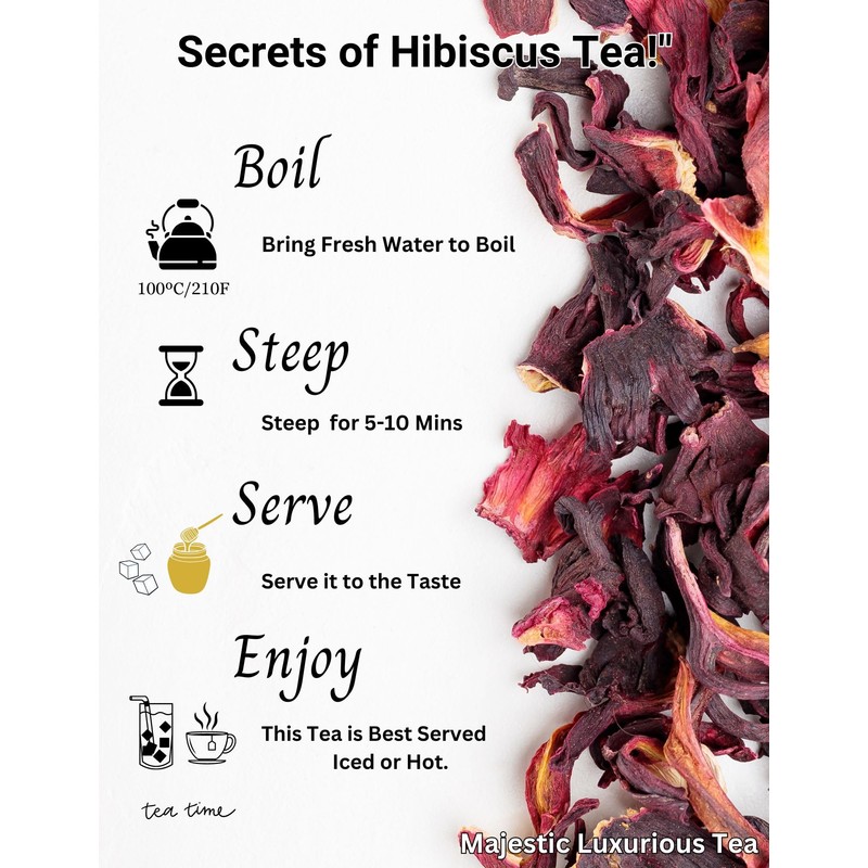 Majestic Tea HIBISCUS TEA, Herbal Refreshment| Crimson Tea| Hibiscus Flowers-