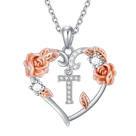 AOBOCO Mother's Day Gift Rose Heart Necklace Valentine's Day Women's Gift, 925 Sterling Silver Initial Pendant Jewelry, Suitable for Mom, Wife, Girlfriend-12