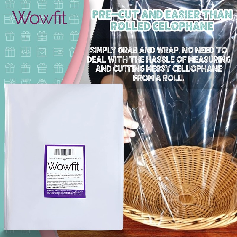 Wowfit Cello Clear Bags, 10 CT 30x40 inches - Durable