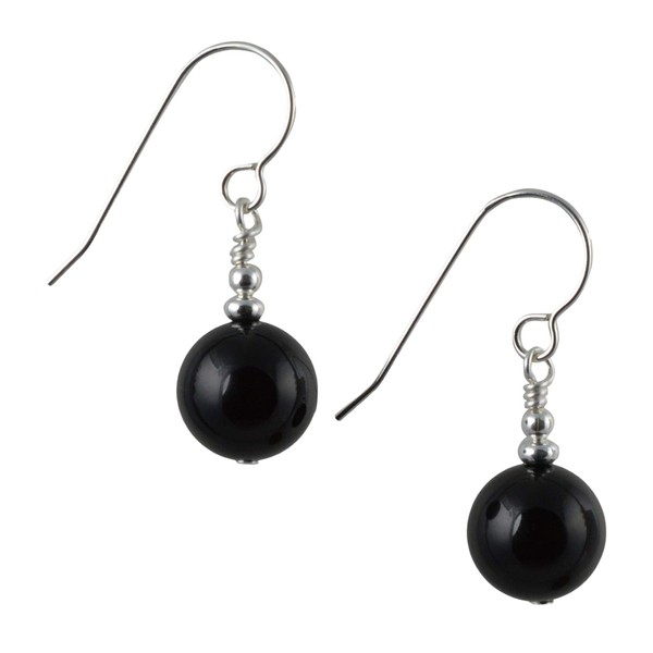 Large 10mm Black Onyx Gemstone & Sterling Silver Drop Earrings
