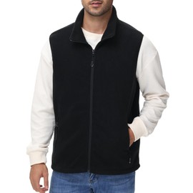 JIHUILAI Black Mens Lightweight Vest Polar Fleece Zip Up Jacket Sleeveless Casual Vest For Men Warm Golf Vest With Zipper Pockets XL