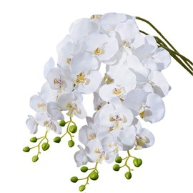 XZJMY 27.5" Artificial Phalaenopsis Flowers,Fake Orchid Stems,Faux Silk White Orchids Flowers,Artificial Flowers for Home Decor Wedding Centerpieces (4, White)