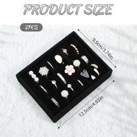 Xyembu 2 PCS Black Velvet Stackable Ring Organizer Tray, Earrings Display Tray Storage, Small Jewelry Trays, Display Storage Insert Holder for Ring Earrings Jewelry (8 Slots)