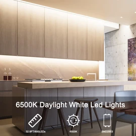 VOLIVO White LED Strip, 32.8ft Dimmable LED Strip 6500K Bright Daylight White, Strong Adhesive, Flexible Tape Light for Mirror, Kitchen Cabinets, Bedroom