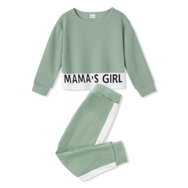 ZOEREA Girls Tracksuit Set, 2 Piece Outfit Newborn Toddler Girls Clothes, MAMA 'S GIRL Letter Print Long Sleeve Fashion Sweatshirt Elastic Waist Sweatpants Clothes Set 1-6T
