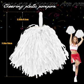 Faxco 12Pack Plastic Pom Poms Cheerleading Pom Poms Sports Dance Cheer Plastic Pom Pom for Rooters,Cheering Squard,Cheering Team (White)