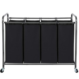 STO STO Laundry Sorter 4 Section, 4 Bag Laundry Hamper, Rolling Laundry Cart, Laundry Basket with Heavy Duty Lockable Wheels and Removable Bag for Clothes Storage, Black