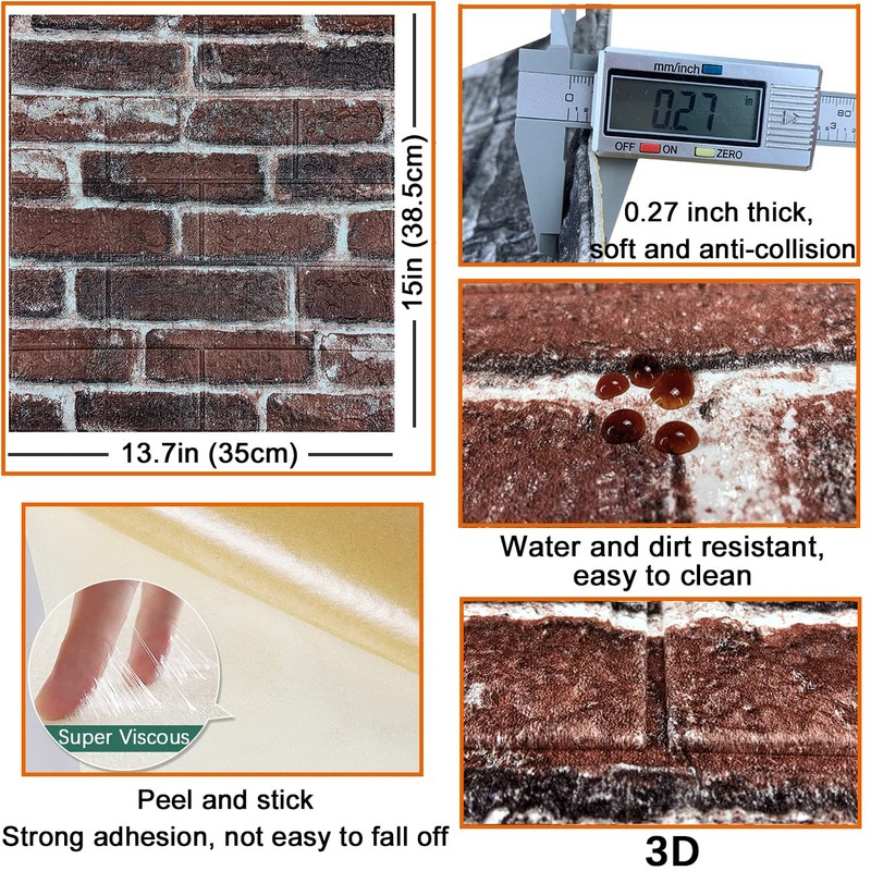 10PCS 3D Wall Panels Peel and Stick 3D Brick Wallpaper