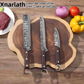 Xnarlath Camping Knife Boning Carving Knife with Bag 3Pis，High Carbon Steel Meat Cleaver for Meat Cutting Processing,Hand Forged Outdoor BBQ Butcher Chef Knife Set (3 Camping Knife)