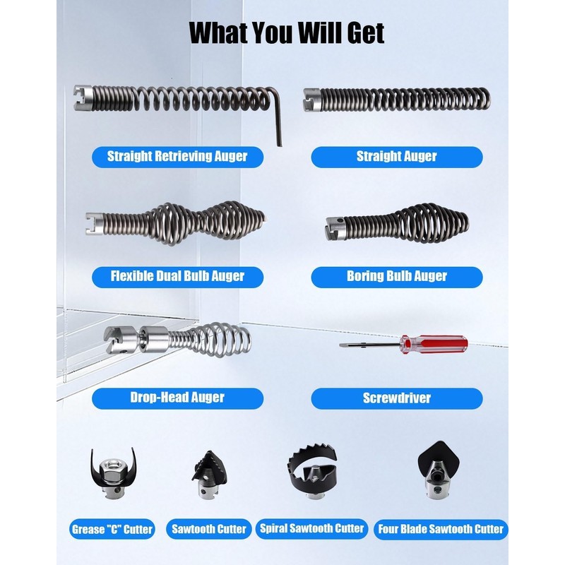 10 PCS Drain Snake Drill Attachment, Drain Cleaner Combination Cutter