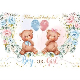 Xiaoterna 7x5ft Pink and Blue Gender Reveal Background Boy Or Girl Gender Photography Background Glitter Bear Balloons Background for Baby Shower Newborn Gender Reveal Party Decorations