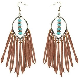 Boho Leather Earrings,Fringe Leather Earrings,Triangle Deerskin Leather Fringe Tassel Earrings,Turquoise Earrings,Western Leather Fringe Statement Dangle Earrings for Women Jewelry