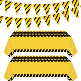 4 Pack Construction Tablecloth Banner Birthday Party Supplies Decorations 2 Table Cloths 81 in x 56 in & 2 Banners Birthday Party Decor Dump Truck Themed Decoration Construction Banner