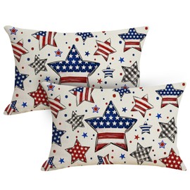 MAZSHTTD 2 Pack American Flag Pillow Covers 12 x 20 Inch Independence Day 4th of July Throw Pillow Case Memorial Day Patriotic Star Stripes Decoration Cushion Case for Home Couch Sofa Bed