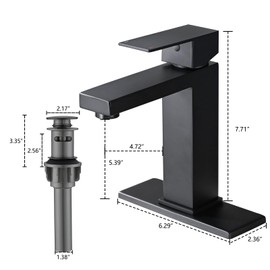 Heemab Single Hole Bathroom Faucet with Drain Assembly and Deck Plate, Stainless Steel, Matte Black, Modern Design