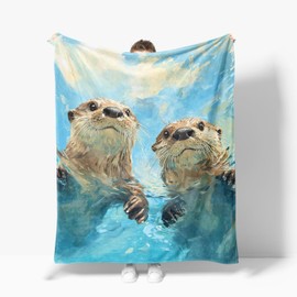 Otter Throw Blanket Soft Warm Cozy Cute Otters Blankets Fuzzy Plush Fleece Otter Blanket Gifts for Couch Bed Sofa Home Decor 40''X50''