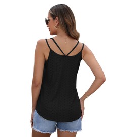 AUSELILY Womens 2025 Trendy Summer Tank Tops Casual Ladies Eyelet Embroidery Loose Fit Sleeveless Scoop Neck Hollow Camisoles Black Medium