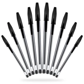 G4GADGET Premium Pack of 10 Black Biro Ballpoint Pens - Medium Tip for Fluent, Smooth Writing - Professional Quality Pens for Home, Office, and School Use - Long-Lasting Ink and Ergonomic Design