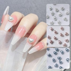 DANNEASY 60pcs/3 Boxes Nail Pearls for Acrylic Nails, Heart Nail Art Pearl 3D Nail Charms Pearls for Nails Design Nail Decoration for Nails Supplies Craft Accessories