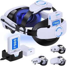 Head Strap for Quest 2/Quest 3/Quest 3S, 2x7500mAH Detachable Pack Replacement for Quest 2/3 Elite Strap, Double Knobs, Soft Cushion, Reduces Head Pressure, with One Charging Dock