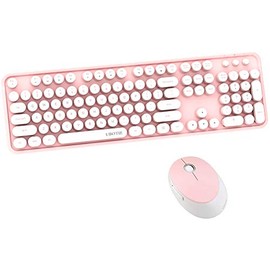 UBOTIE Colorful Computer Wireless Keyboard Mouse Combos, Typewriter Flexible Keys Office Full-Sized Keyboard, 2.4GHz Dropout-Free Connection and Optical Mouse (Pink-White)