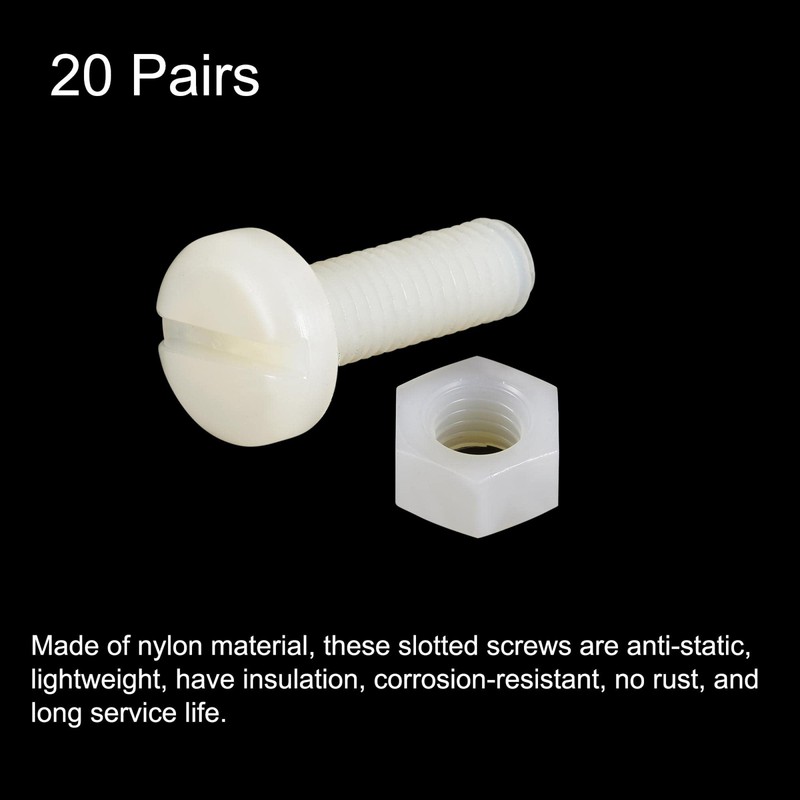 sourcing map 20 Pairs Nylon Screw Nut Assortment, M8x25mm Slotted