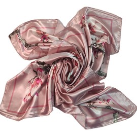 FAIRYGATE Damen Seidenschal Satin Seidentuch Silk Scarf Kleiner Quadratischer Netter Cartoon Blumenmuster Vintage Retro Halstuch für Frauen Mädchen 77010