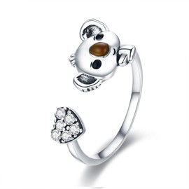 NewL Animal Collection Genuine 925 Sterling Silver Beautiful Koala Shape Adjustable Open Size Ring Sterling Silver Jewelry, Sterling Silver, Cubic Zirconia